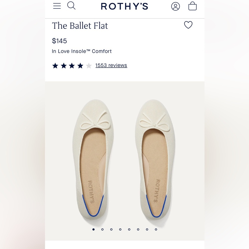 NEW-Rothy’s The Ballet Flat in Gardenia- size 6.5/smoke free home/fast shipping